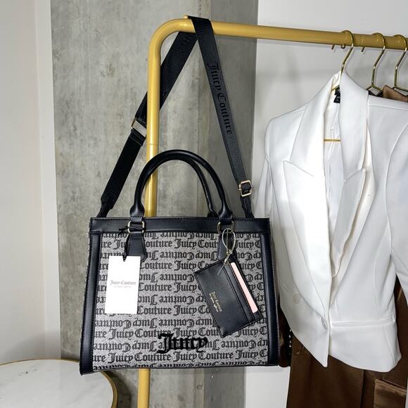 Juicy Couture Can't Tame Her Top Handle Structured Tote in Black Beige - Picture 3 of 15